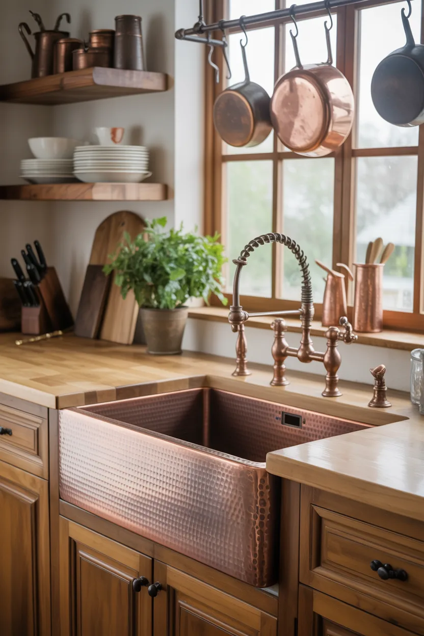Copper Farmhouse Sink for Warm Artisan Character