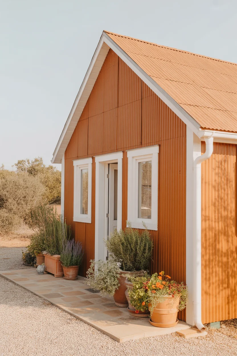 Corrugated Metal Siding in Warm Terracotta