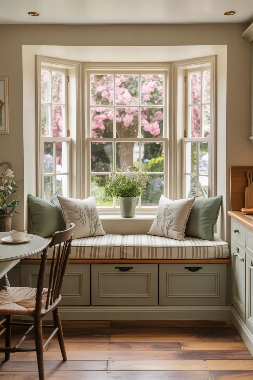 Cottage Kitchen Window Seat With Garden View