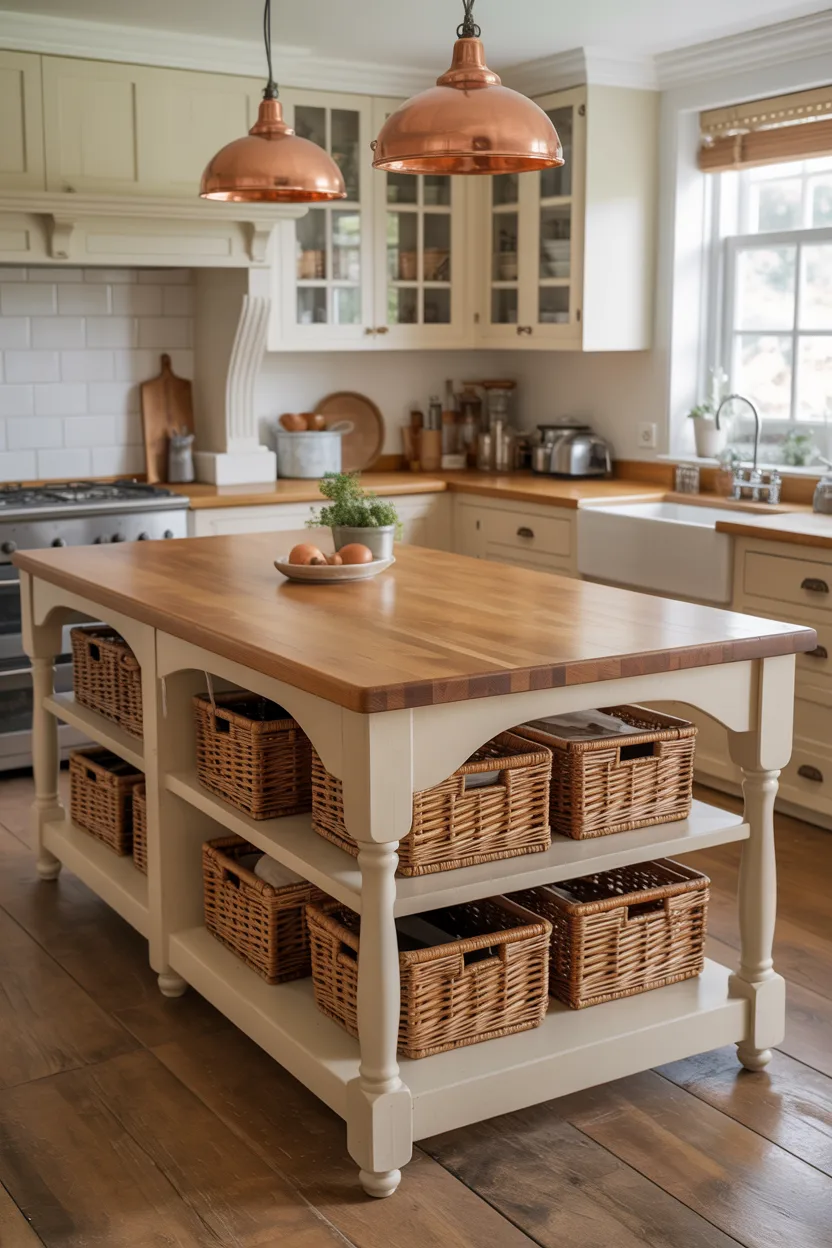Cottage Kitchen With Butcher Block Island