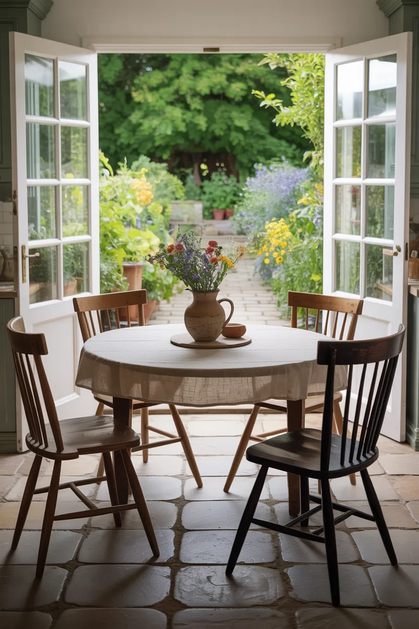 Cottage Kitchen With French Doors to Garden