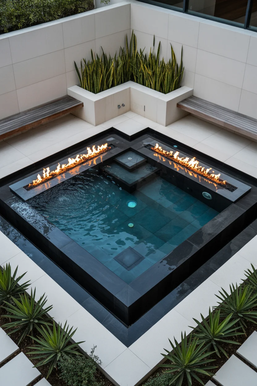 Courtyard Plunge Pool with Fire Features