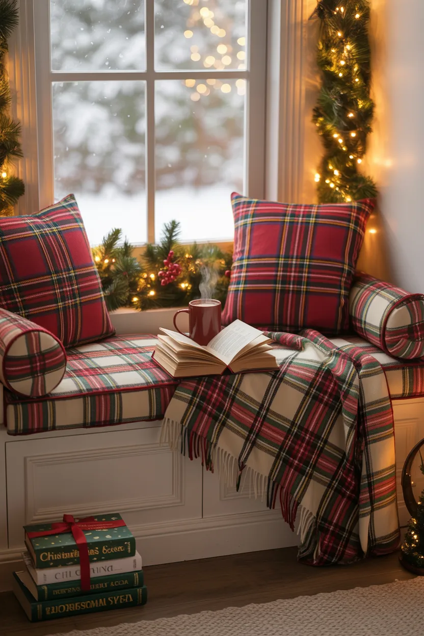 Cozy Plaid Reading Nook for Christmas