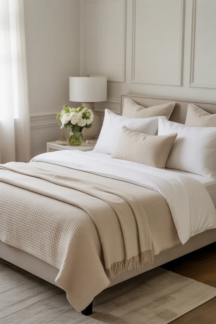 Crisp White Bedding With Layered Texture