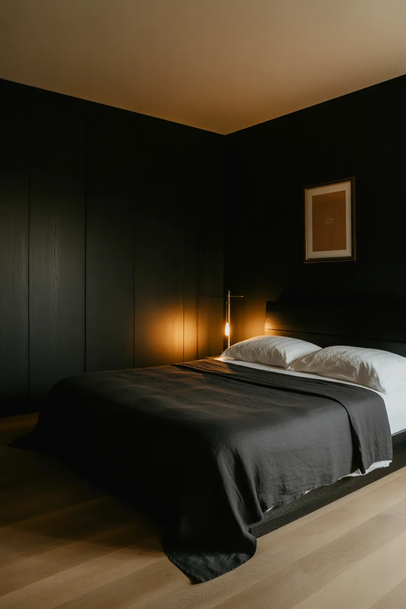  Dark Minimalist Bedroom in Deep Charcoal