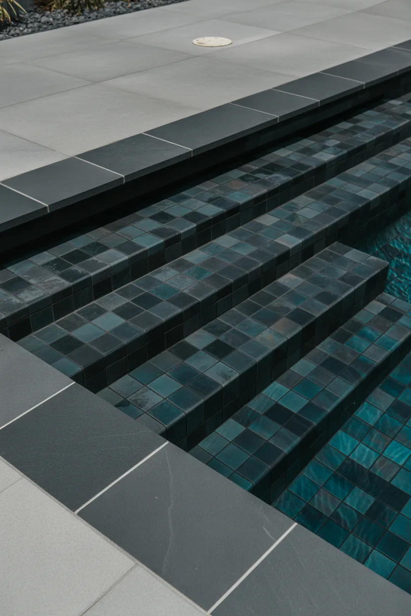 Dark Slate Coping With Iridescent Tile