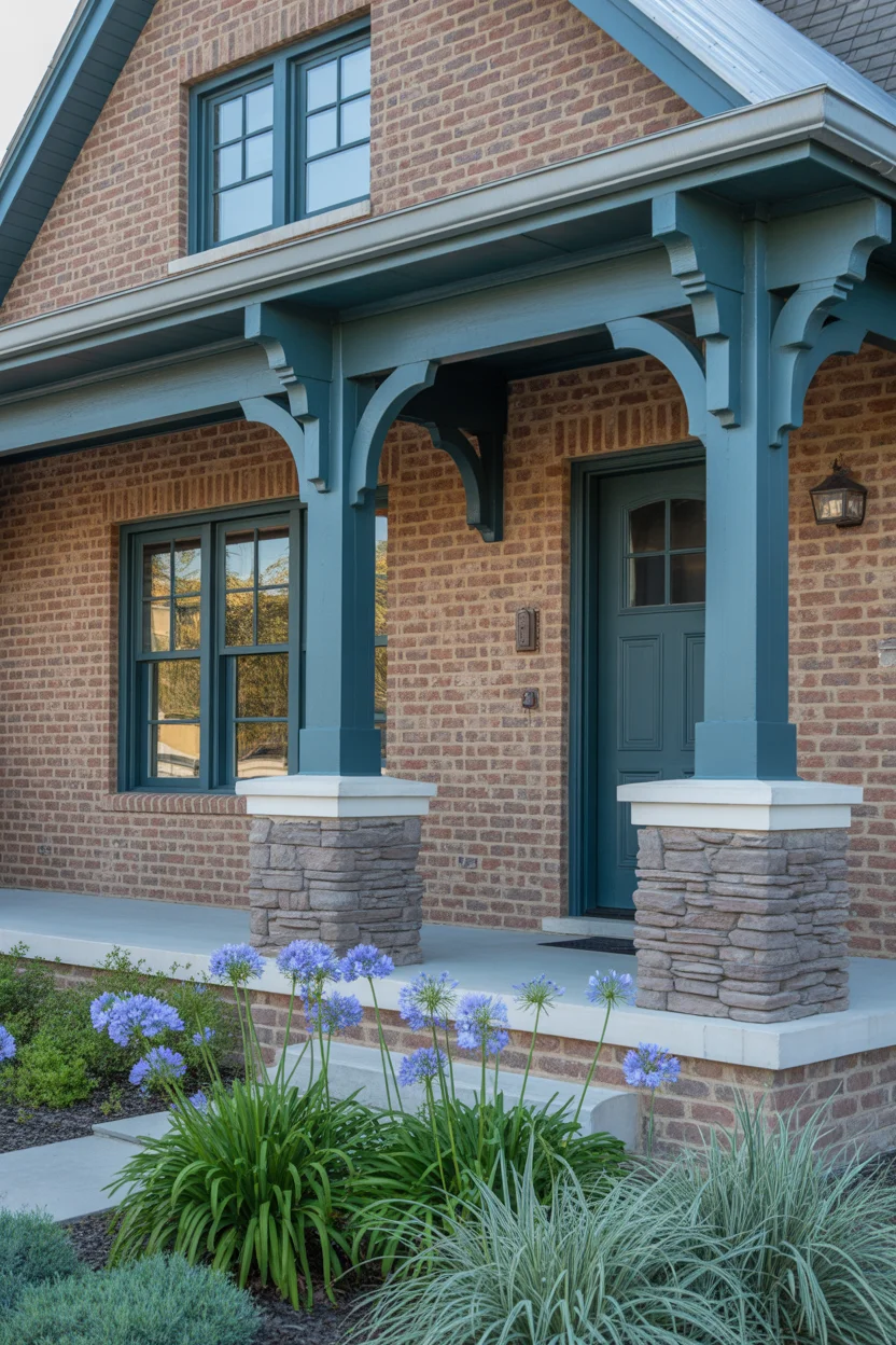Dark Teal Trim With Natural Stone Accents