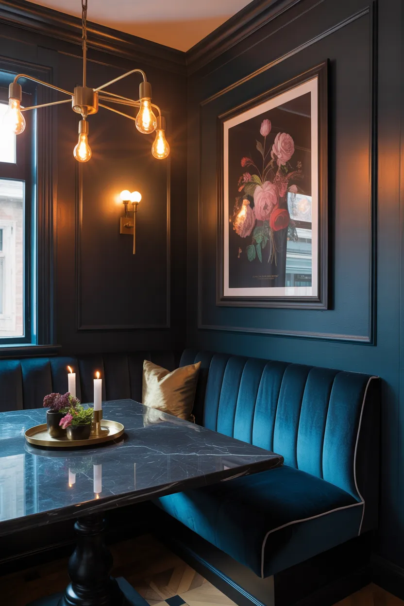 Dark and Moody Dining Nook With Jewel Tone Velvet
Dining Nook Ideas