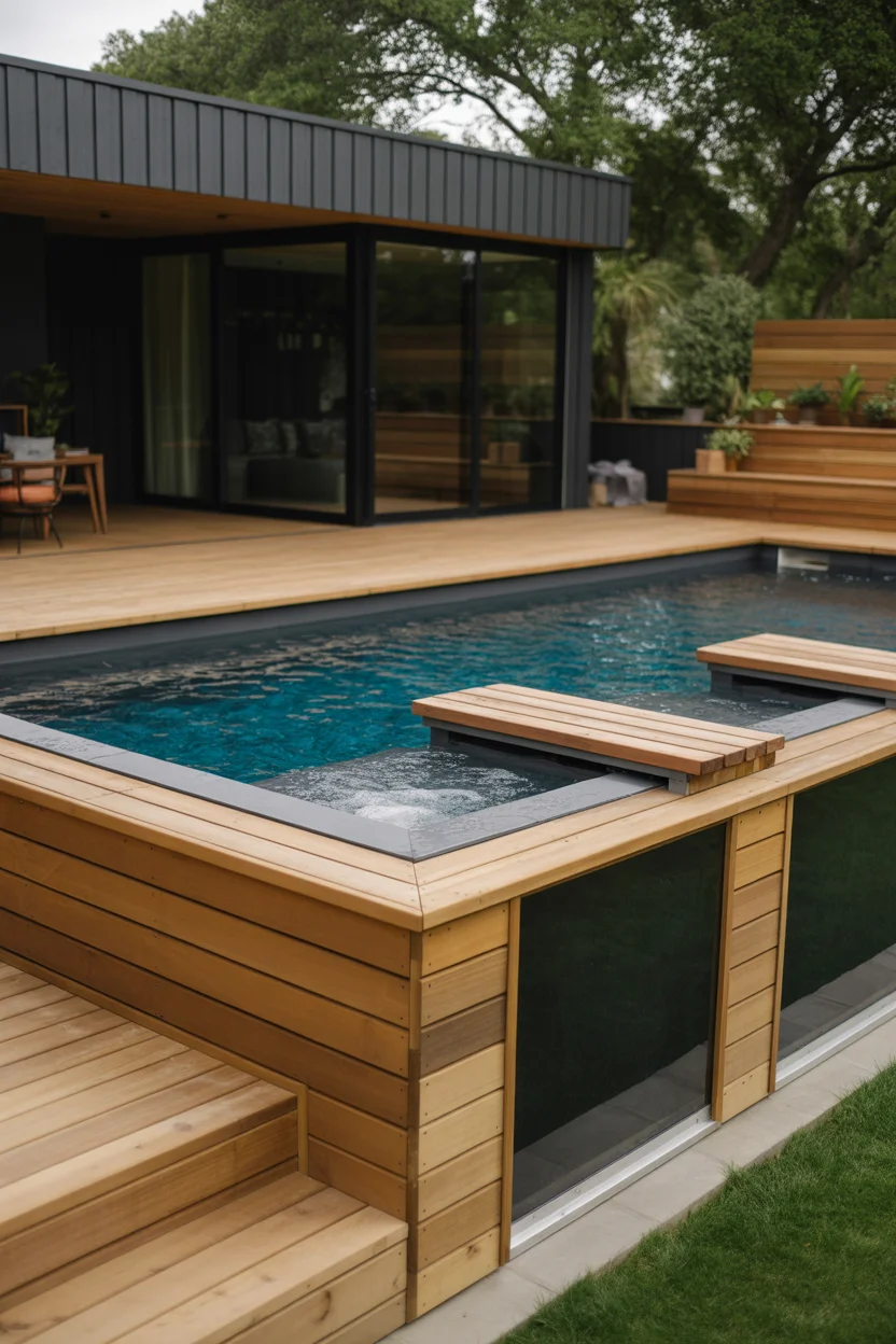 Deck Pool with Glass Panel Windows
