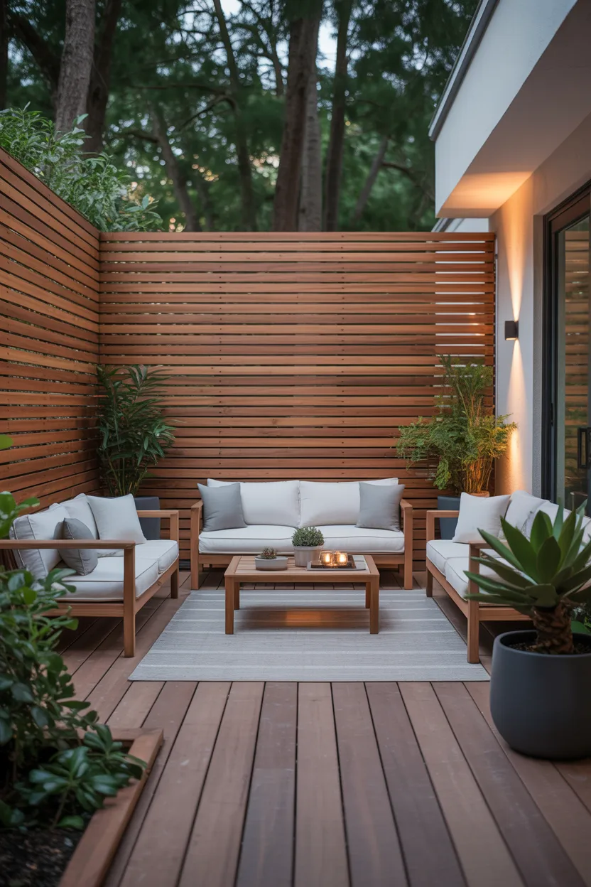 Deck With Horizontal Wood Privacy Fence