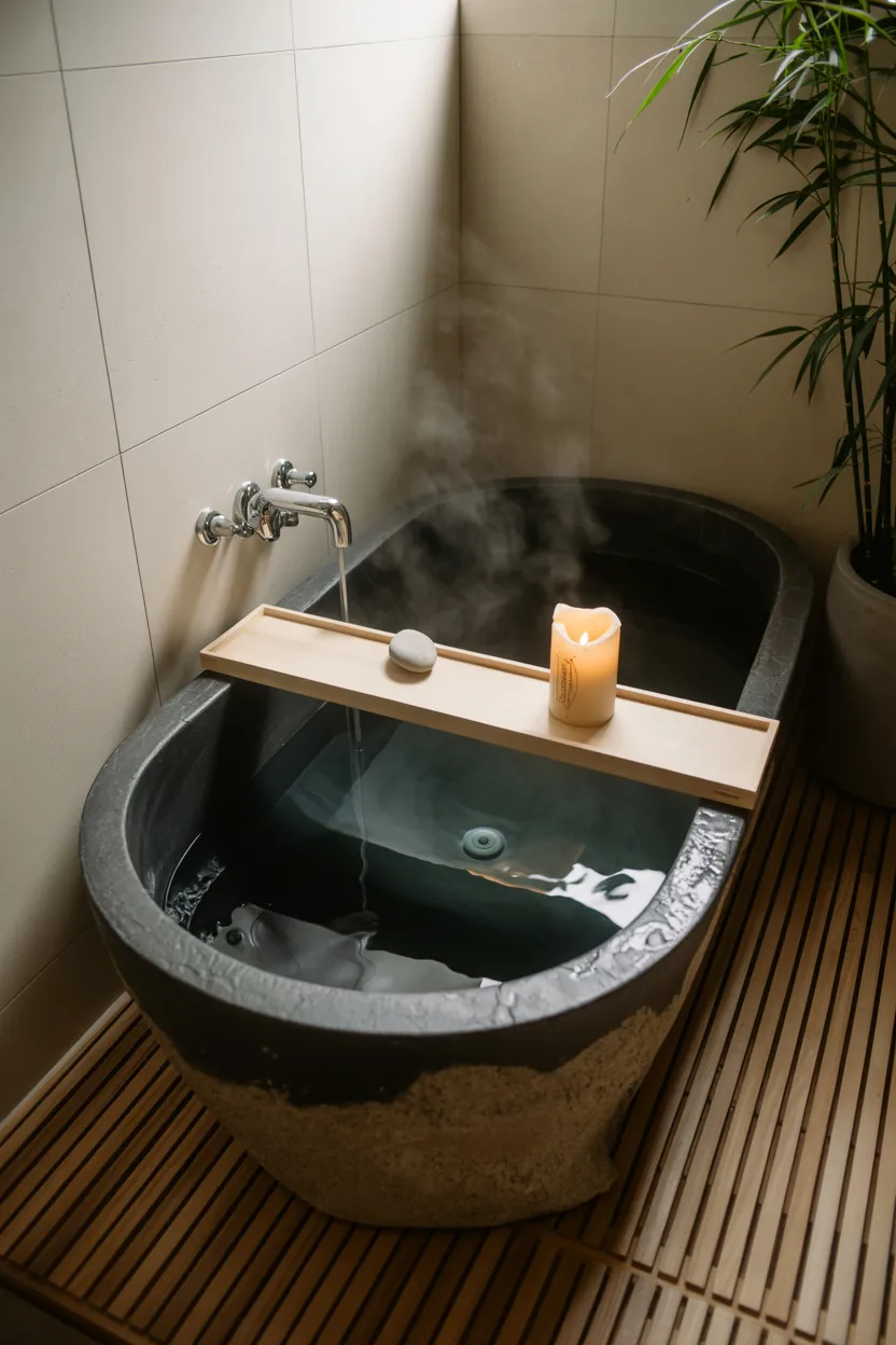 Deep Soaking Tub in Honed Black Slate