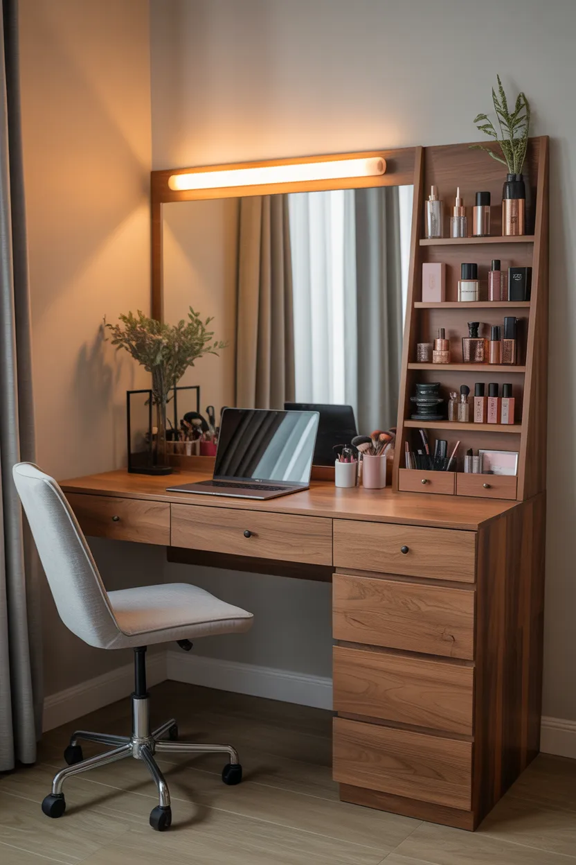 Desk and Vanity Combo With Dual-Purpose Mirror