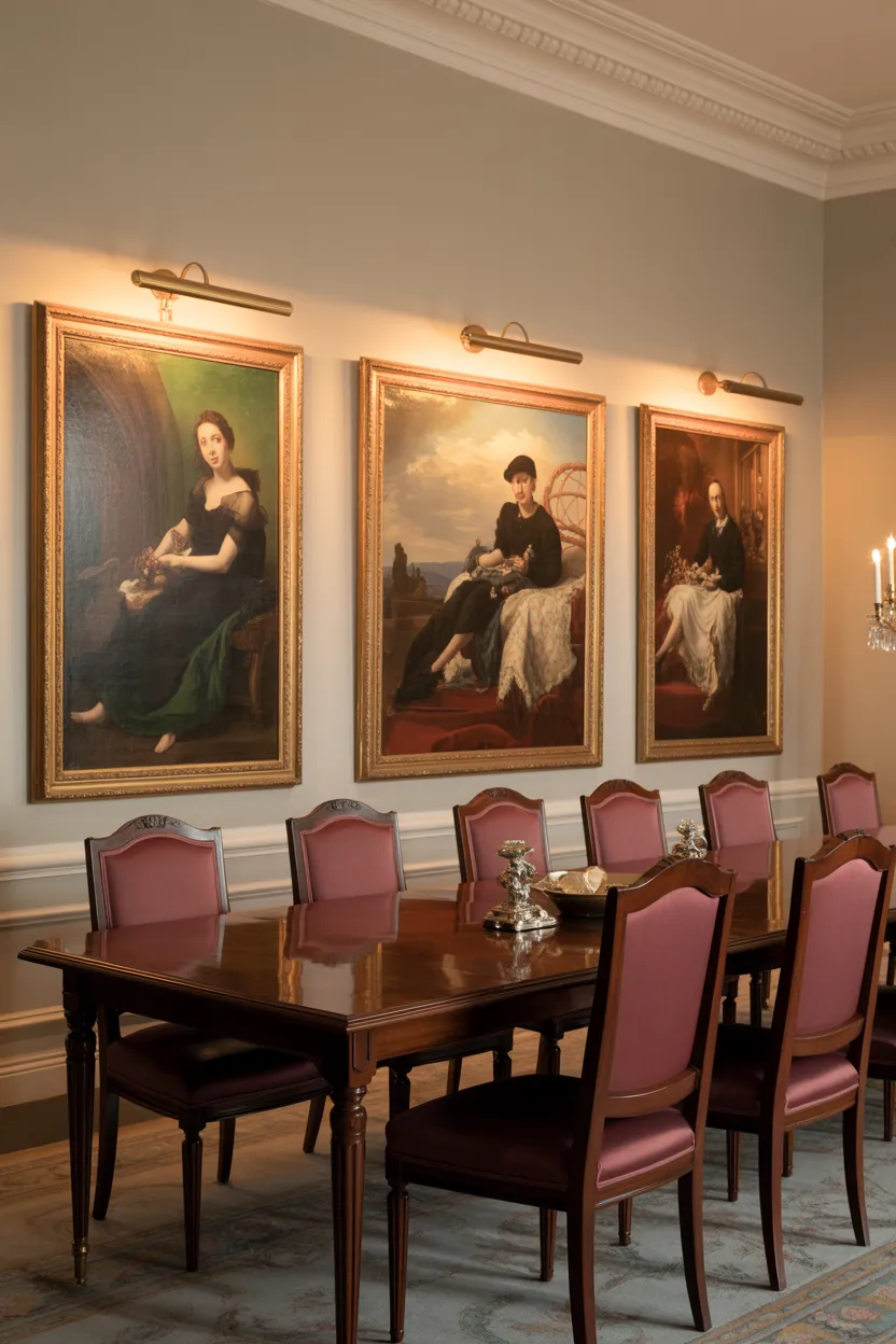  Dining Room With Artwork Lit by Picture Lights
