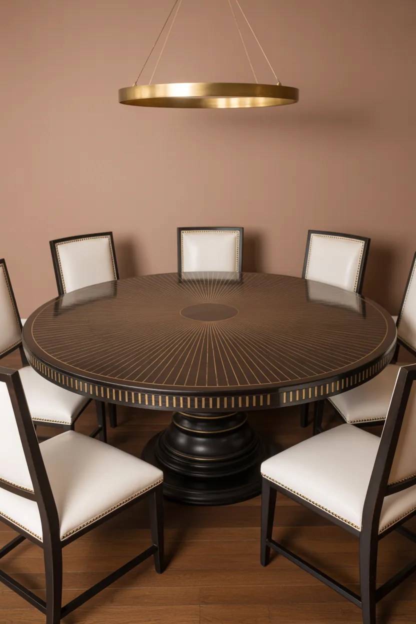 Dining Room With Brass Inlay Dining Table