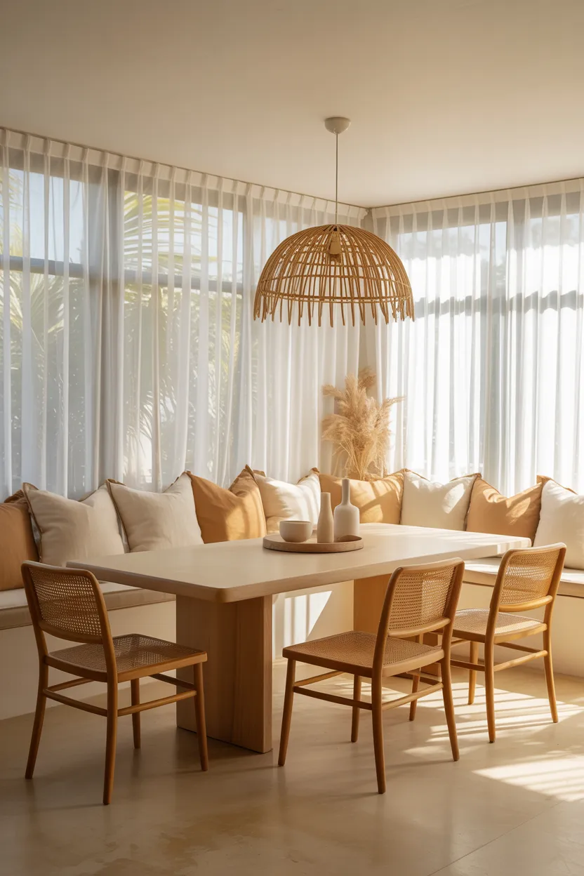 Dining Room With Floor Cushion Window Banquette
