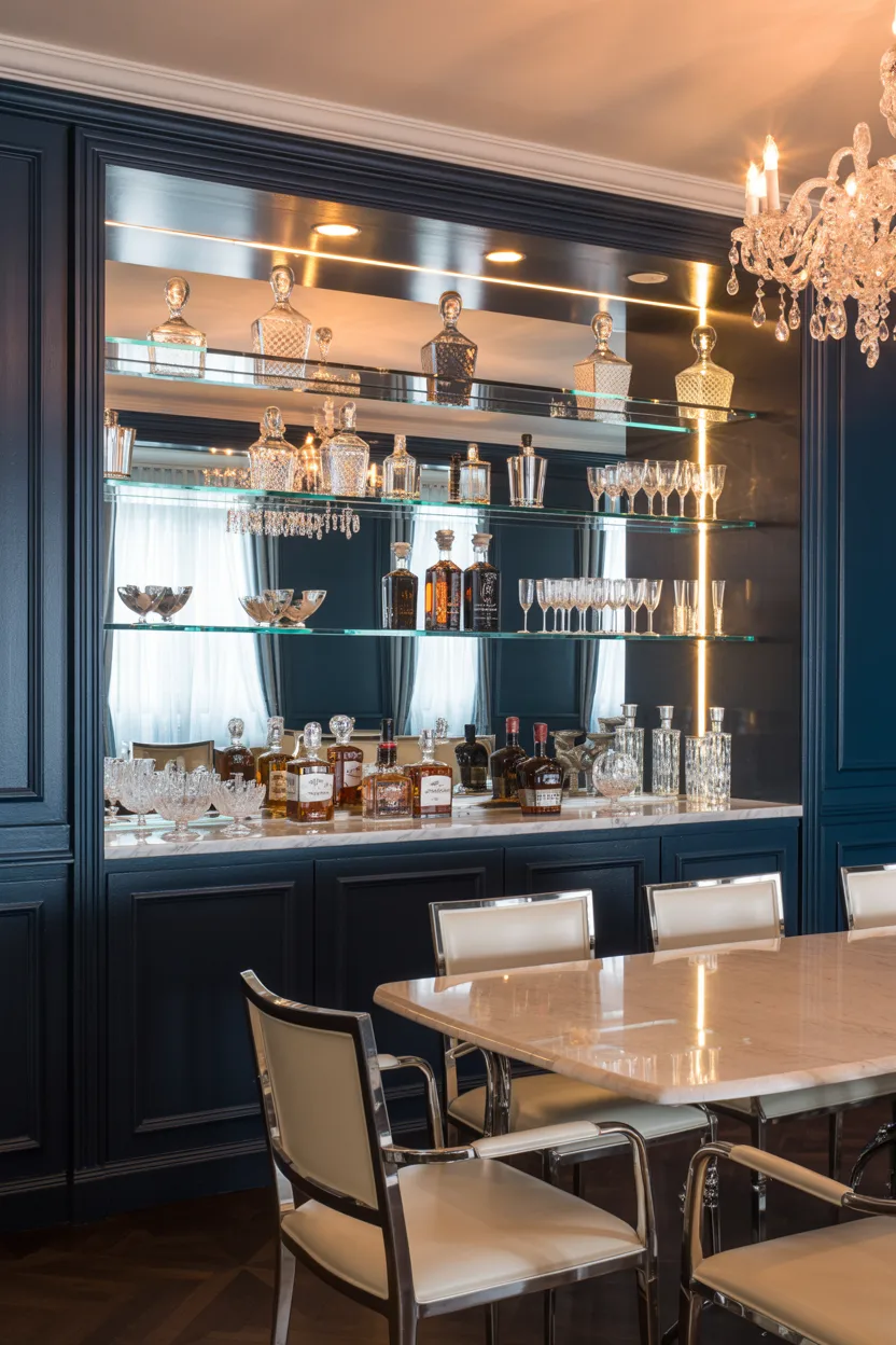 Dining Room With Integrated Wet Bar and Drinks Display