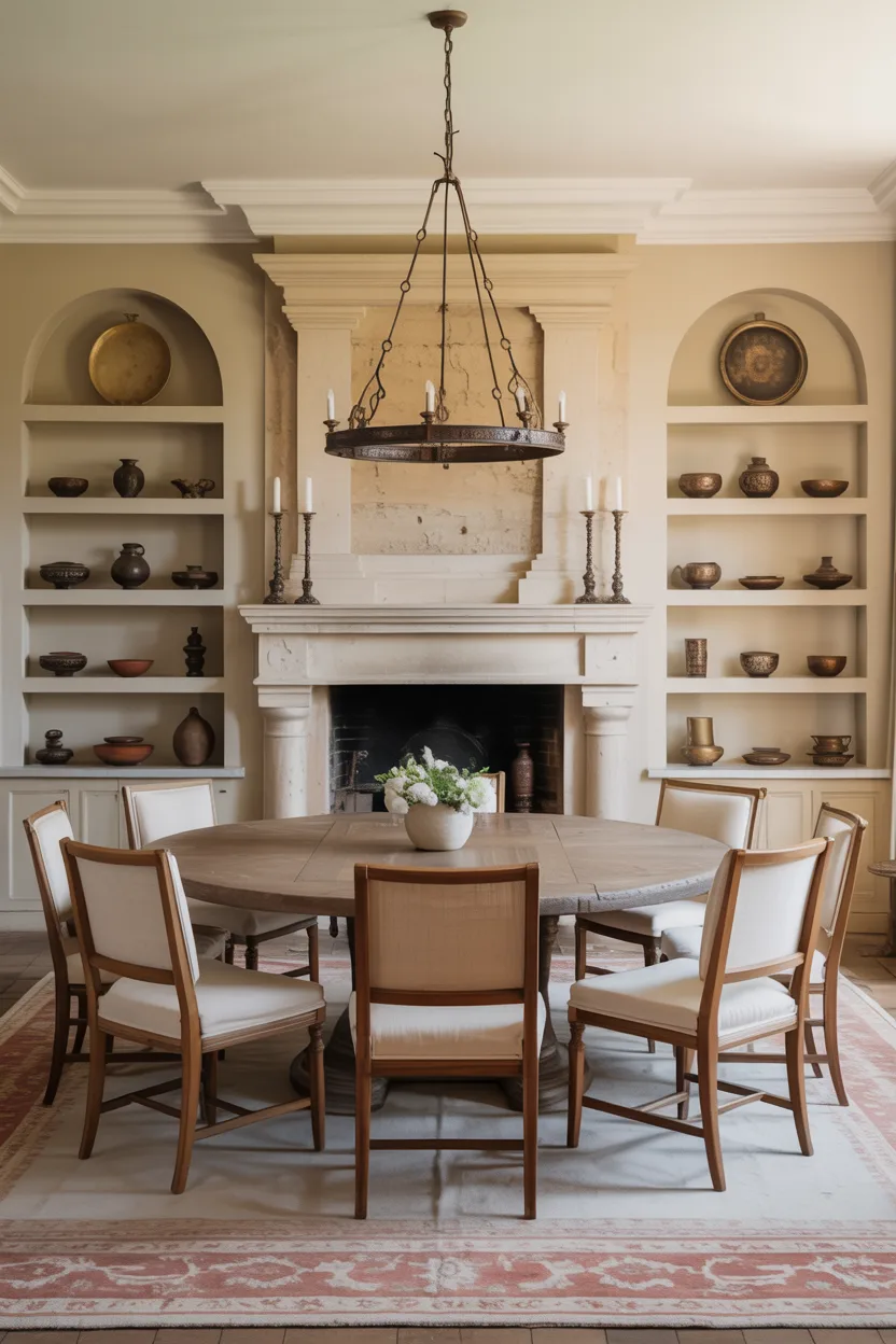 Dining Room With Stone Fireplace as Focal Point