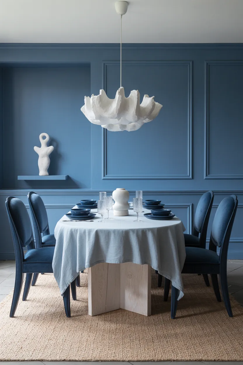 Dining Room With Tonal Blue Denim Aesthetic