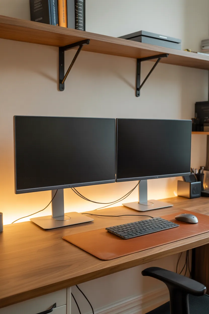 Dual Monitor Setup With Organized Cable Management