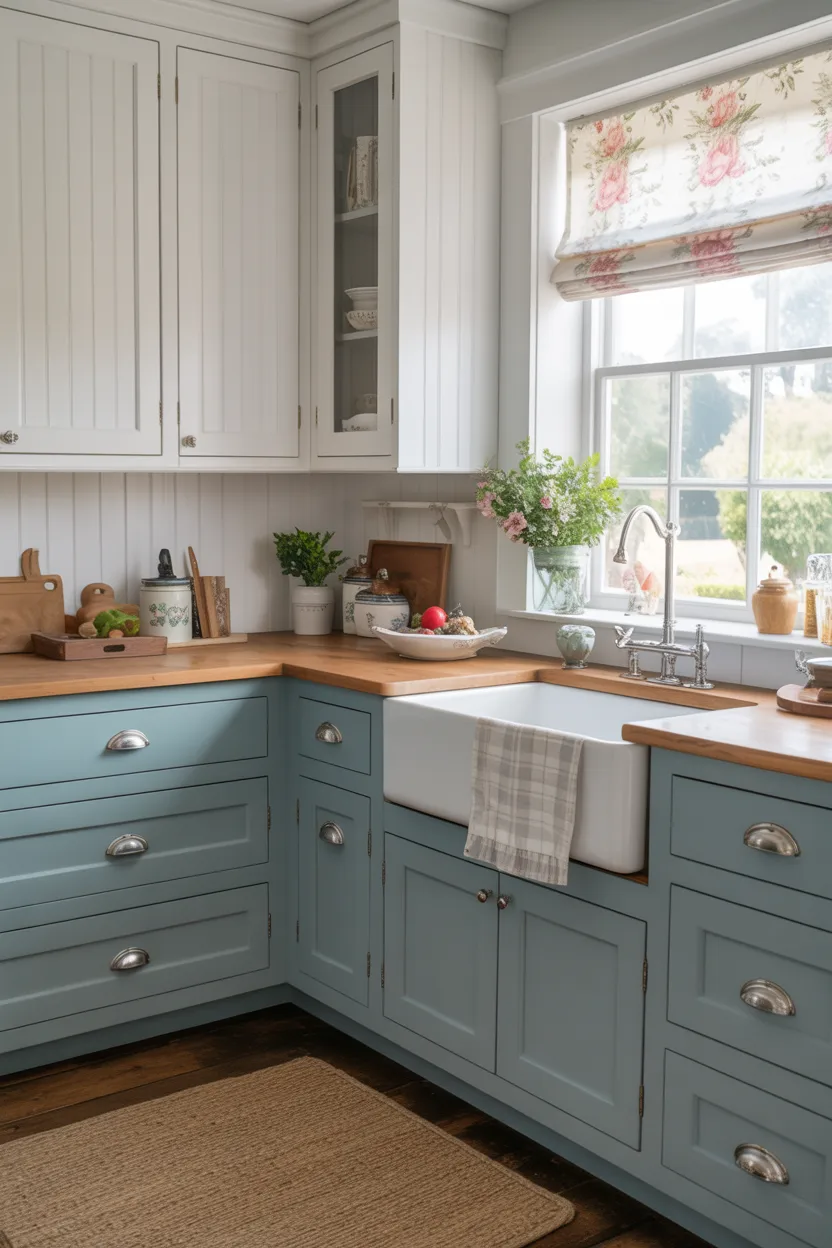 Dusty Blue and Crisp White Two Tone Kitchen