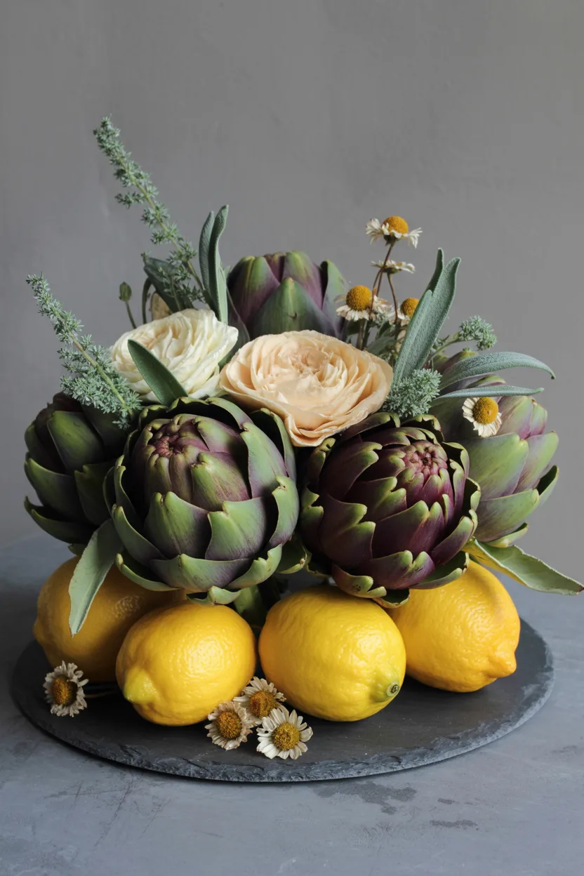 Lemon and Artichoke Sculptural Centerpiece
