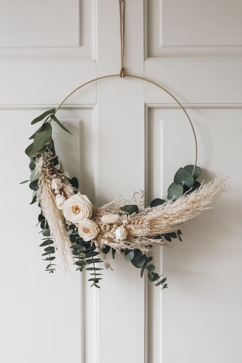  Eucalyptus and White Rose Boho Wreath