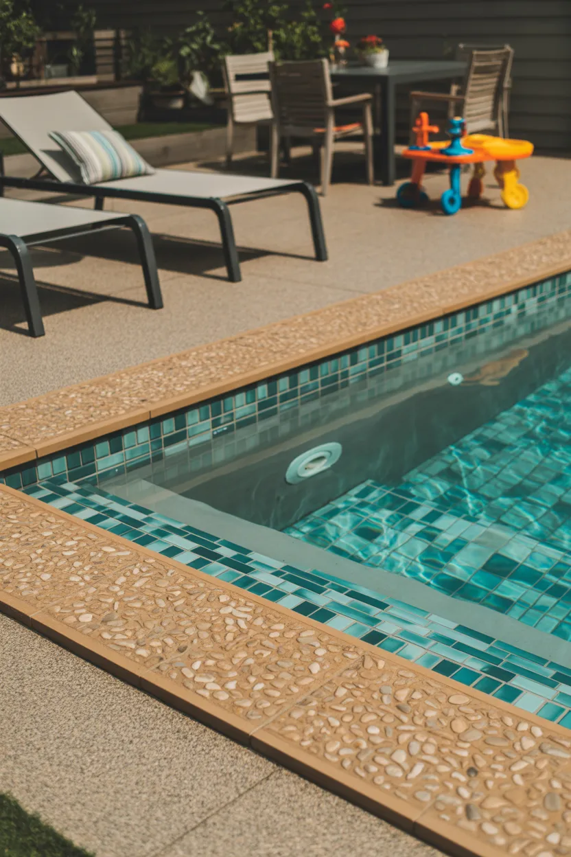 Exposed Aggregate Coping With Teal Glass Tile
