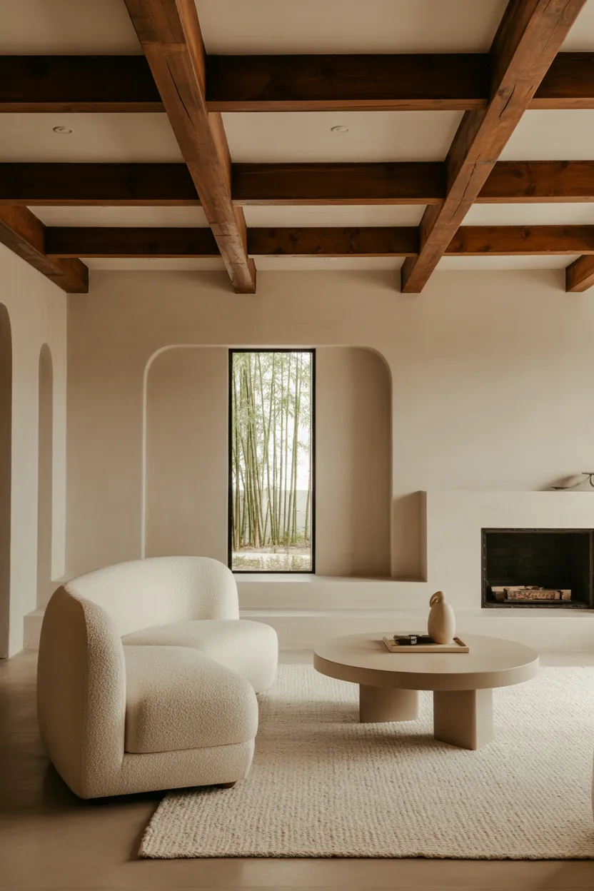 Exposed Wooden Beams With White Plaster Ceiling