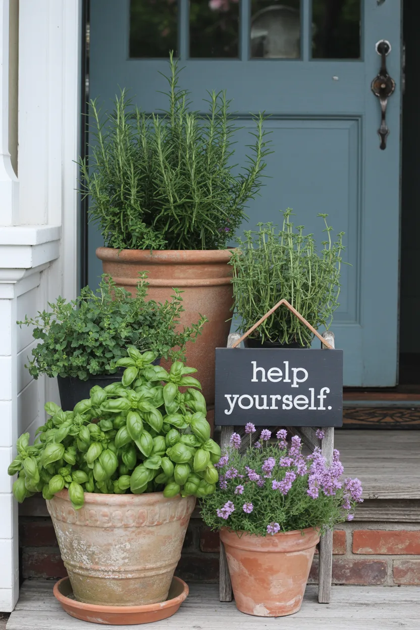 Herb Garden Pot Collection by the Front Door