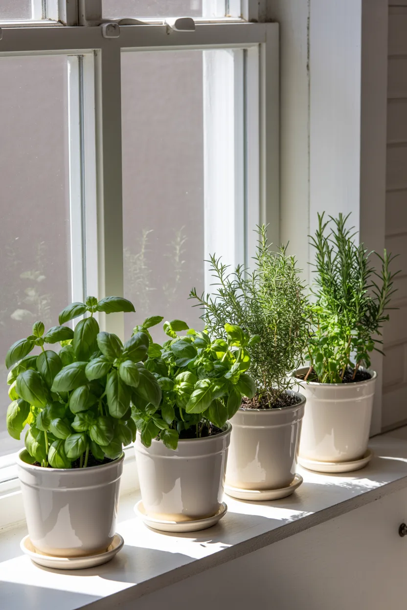 Line a Windowsill with Matching Herb Pots