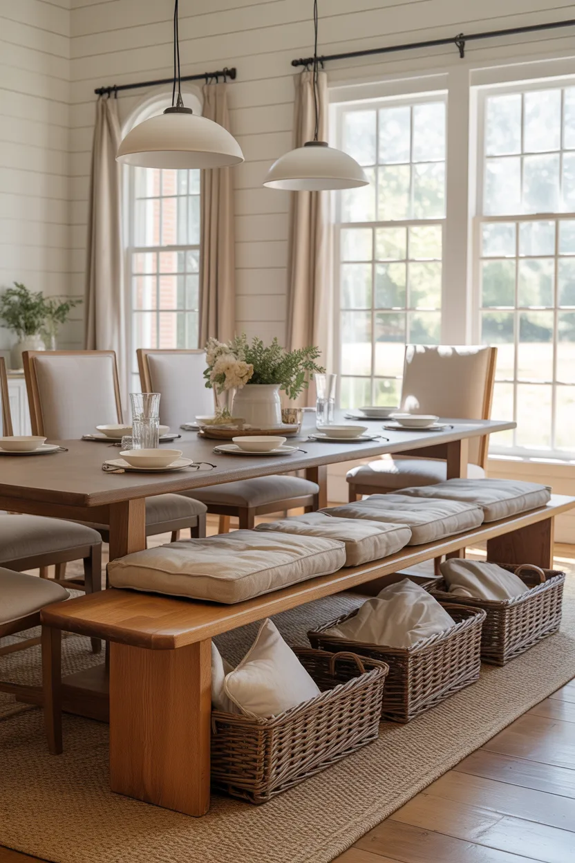 Farmhouse Dining Room With Bench Seating