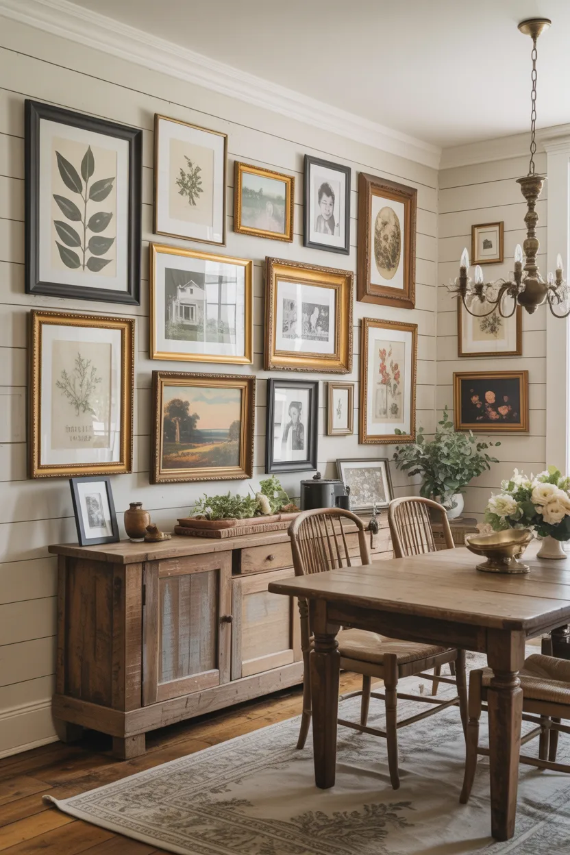 Farmhouse Dining Room With Gallery Wall