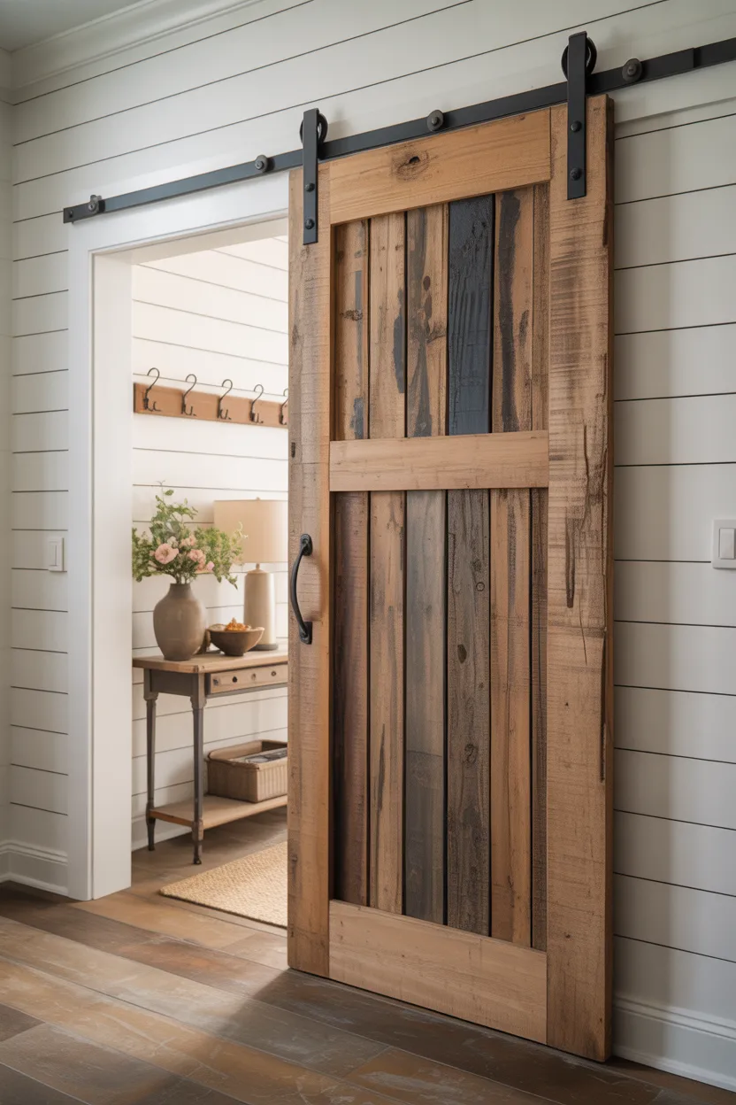Farmhouse Entryway With Barn Door