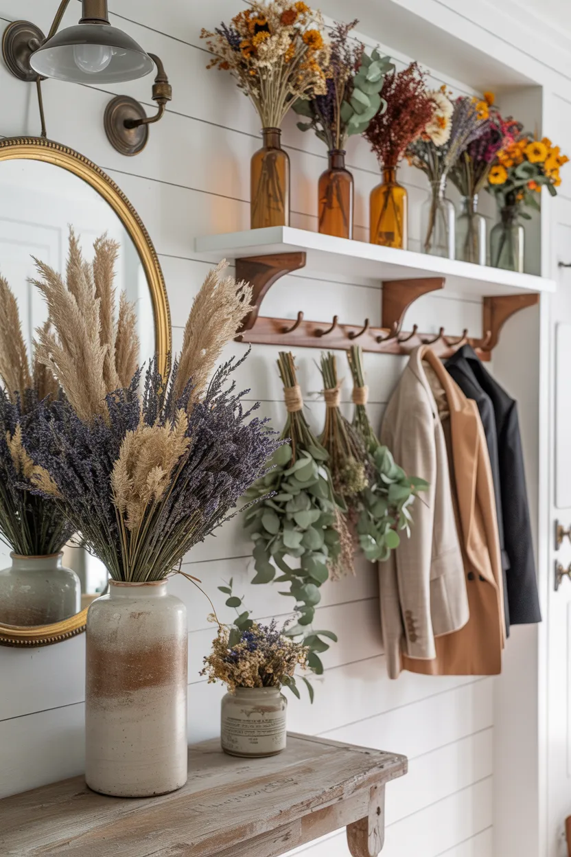 Farmhouse Entryway With Dried Flower Display