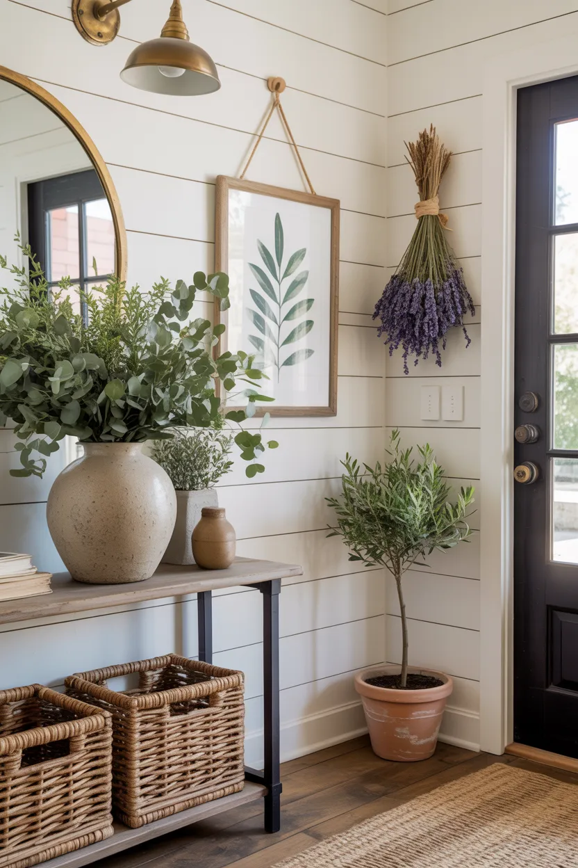 Farmhouse Entryway With Fresh Botanical Elements
