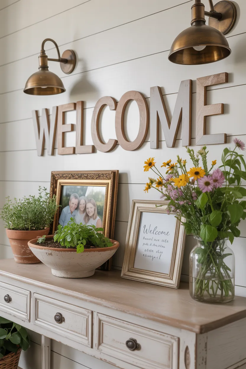  Farmhouse Entryway With Personal Welcome Vignette