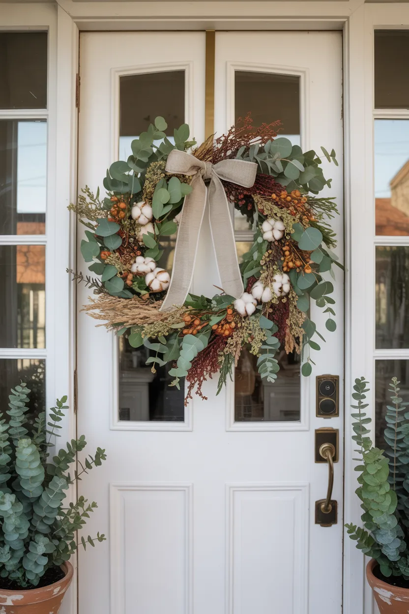 Farmhouse Entryway With Seasonal Wreath Display
Farmhouse Entryway Ideas