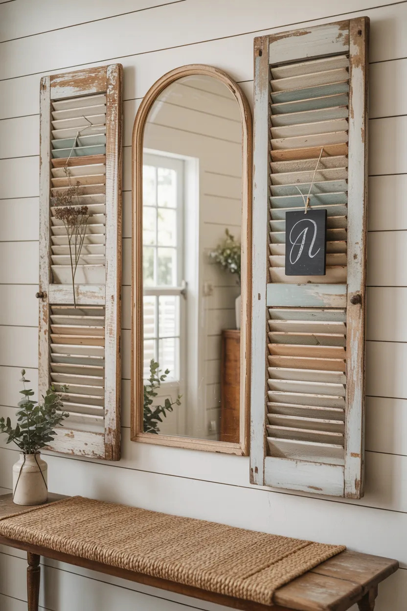 Farmhouse Entryway With Shutter Decor