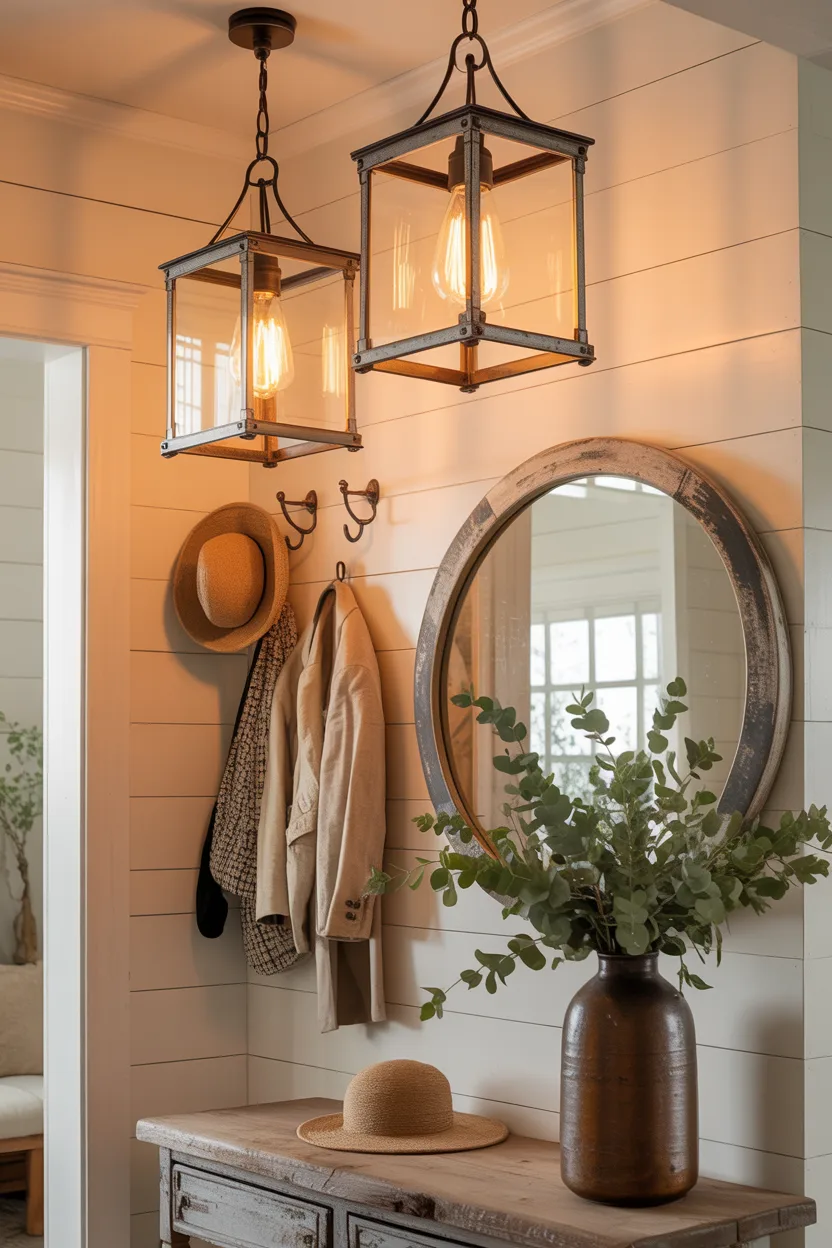 Farmhouse Entryway With Vintage Lantern Lighting