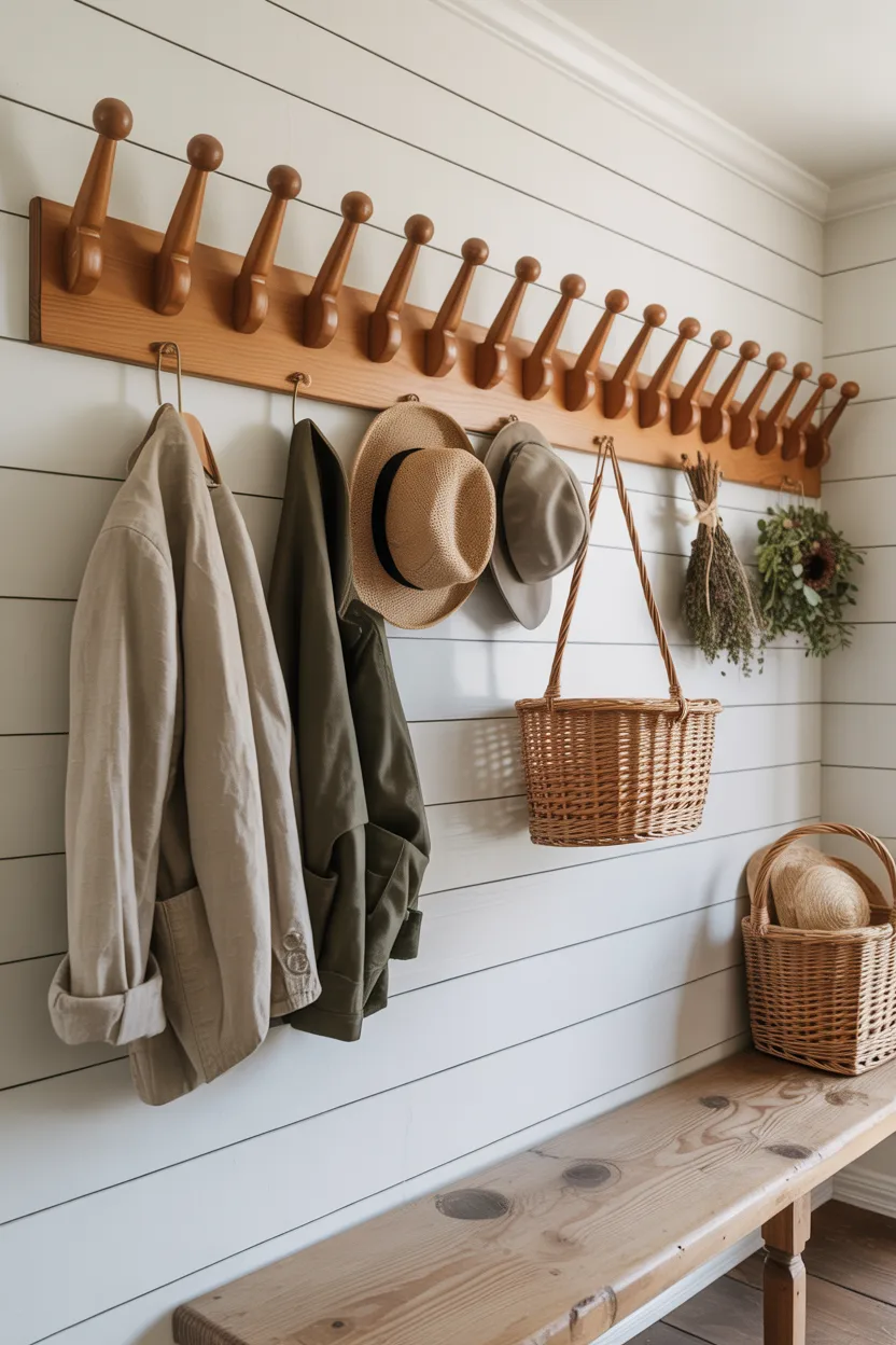  Farmhouse Entryway With Wooden Peg Rail