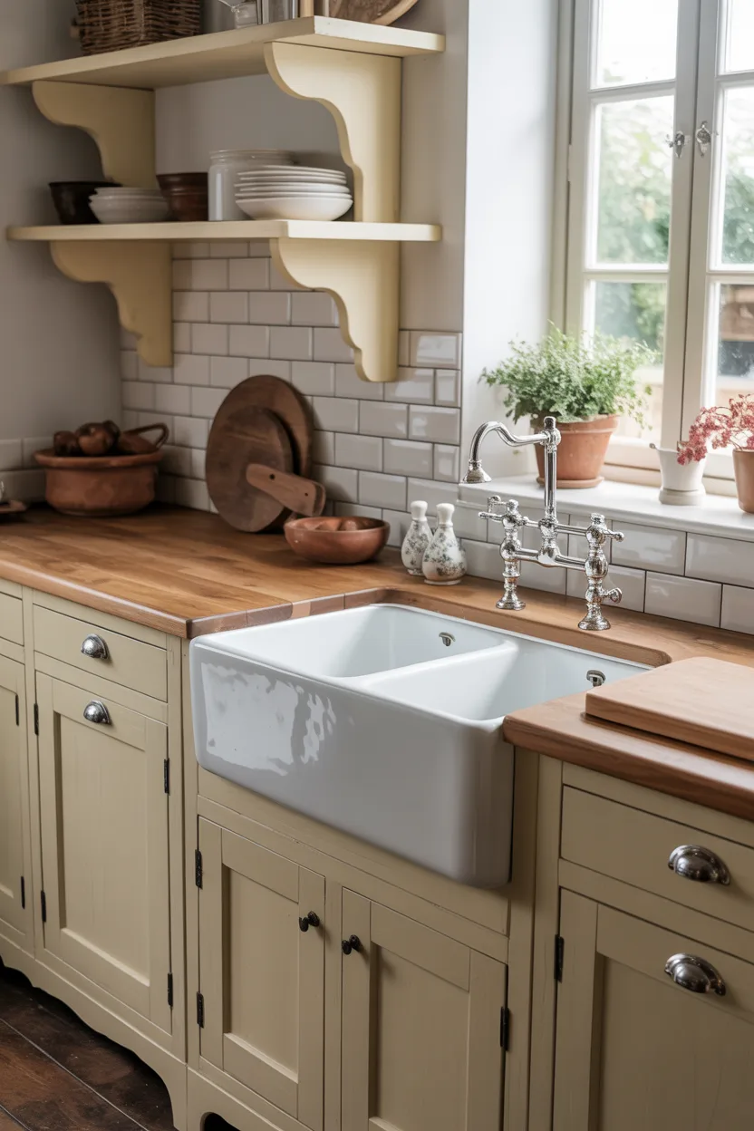 Farmhouse Kitchen With a Large Fireclay Butler's Sink