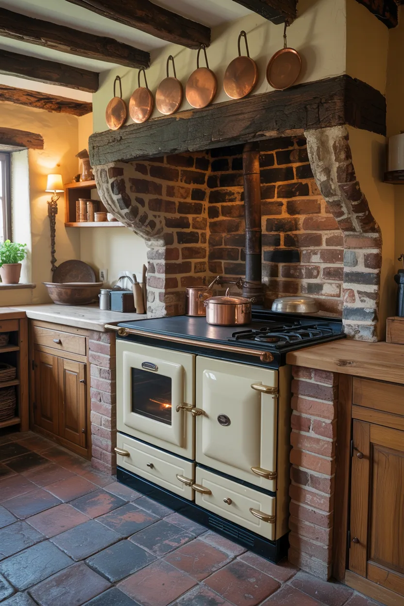 Farmhouse Kitchen With a Wood-Burning Range Cooker
