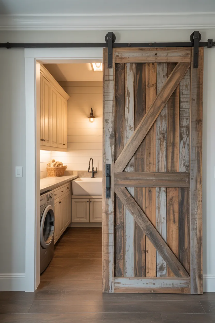 Farmhouse Laundry Room With Barn Door