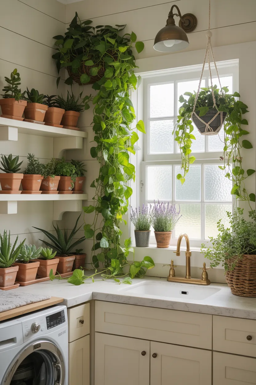  Farmhouse Laundry Room With Potted Plants