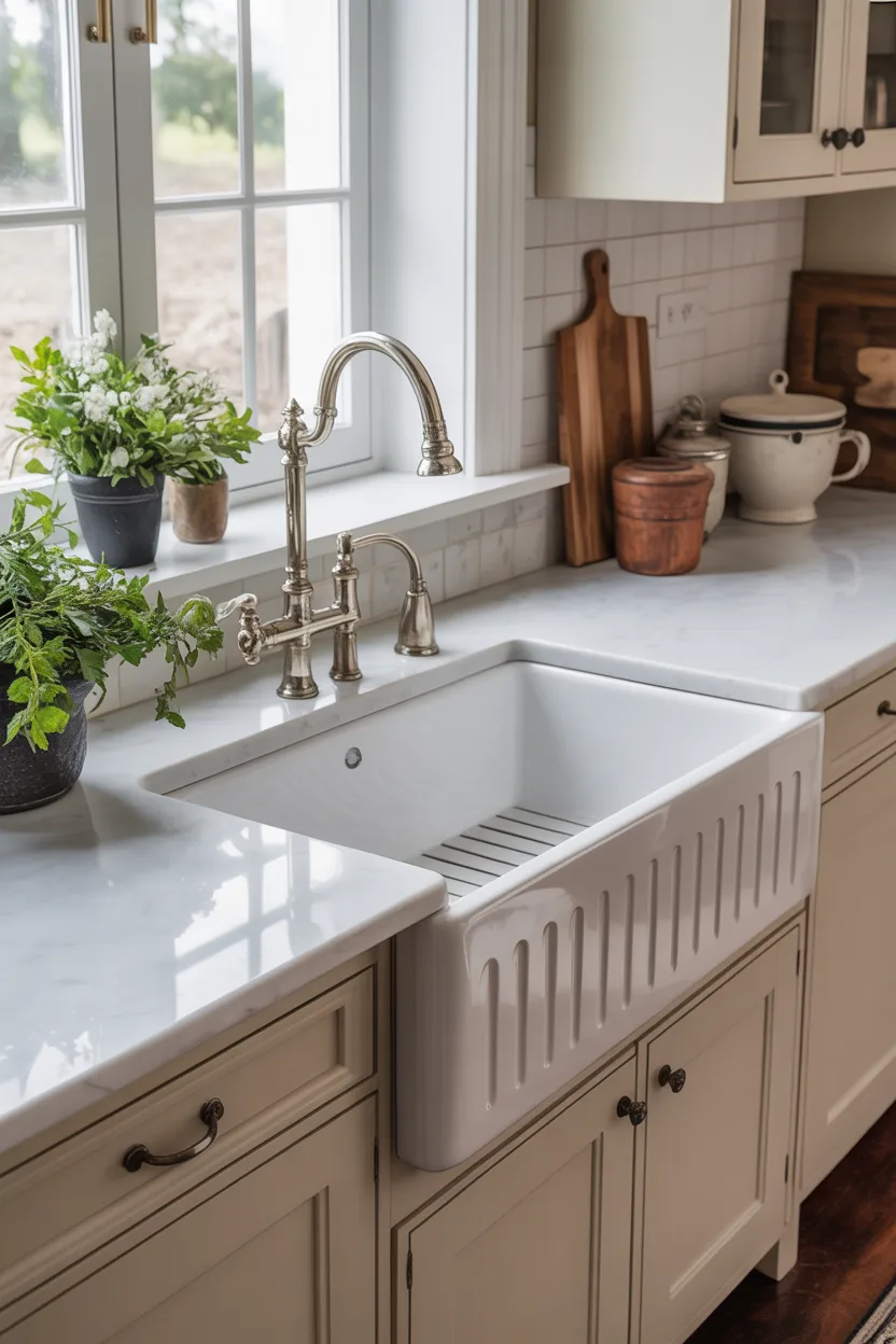 Farmhouse Sink With Integrated Draining Grooves