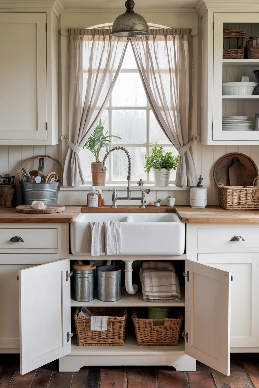 Farmhouse Sink With Open Cabinet Below for Vintage Style