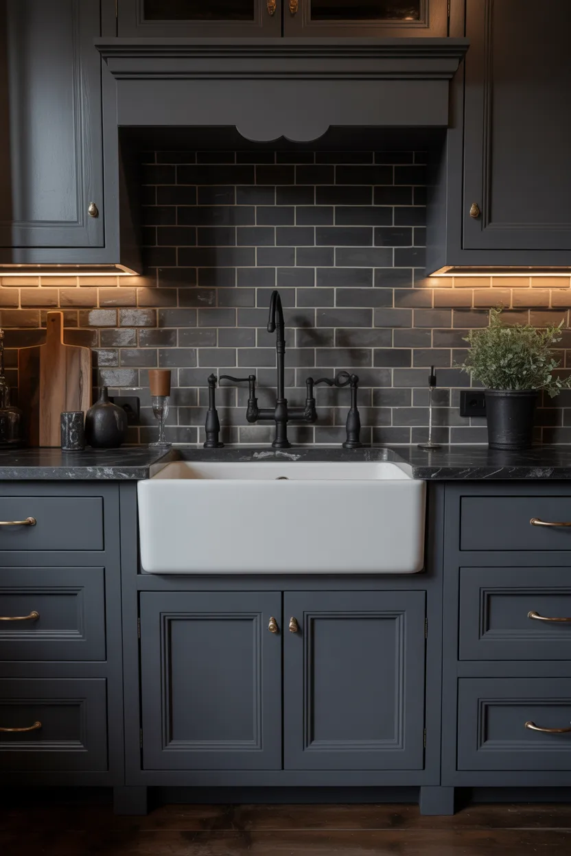 Farmhouse Sink in a Dark and Moody Kitchen
Farmhouse Sink Ideas