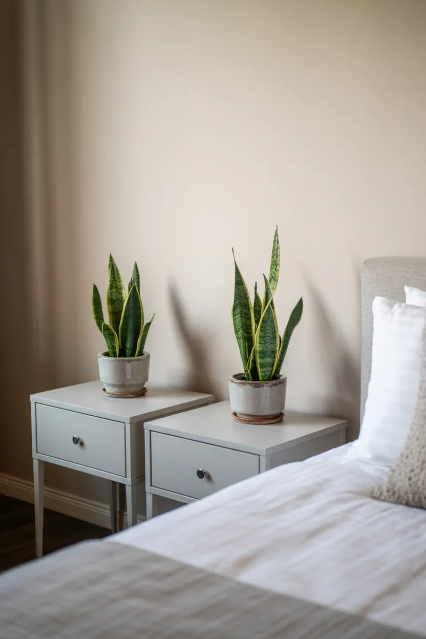Flank a Bed with Matching Bedside Nightstand Plants