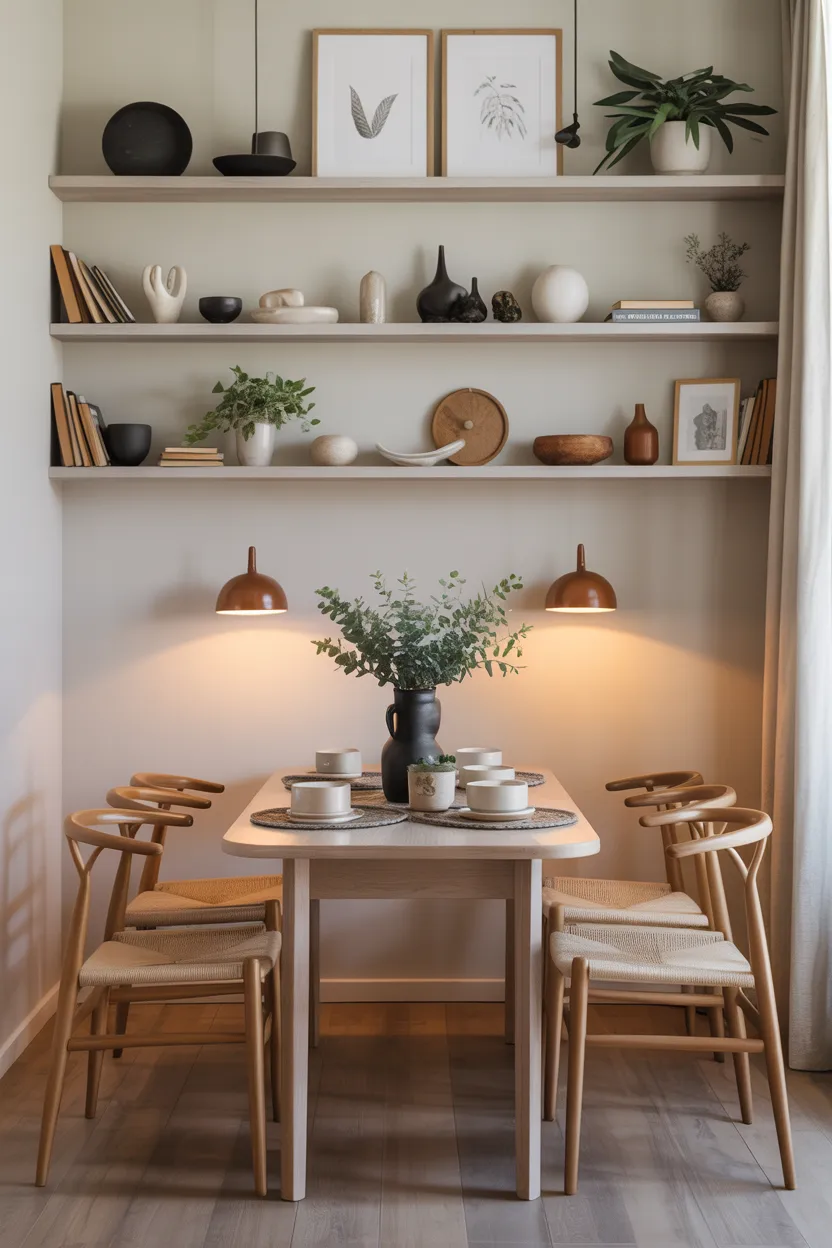Floating Shelves Above the Table for Display and Storage