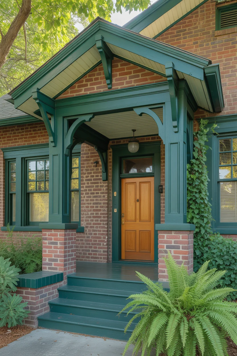 Forest Green Trim With Natural Wood Door